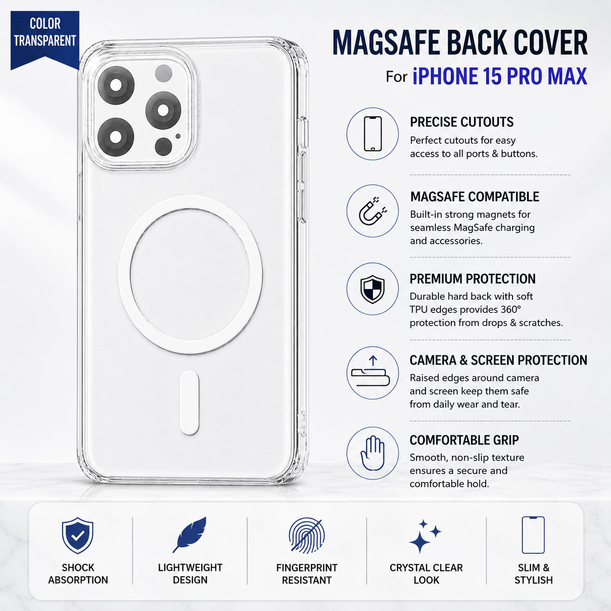 iPhone 15 Pro Max MagSafe Transparent Back Cover – Transparent