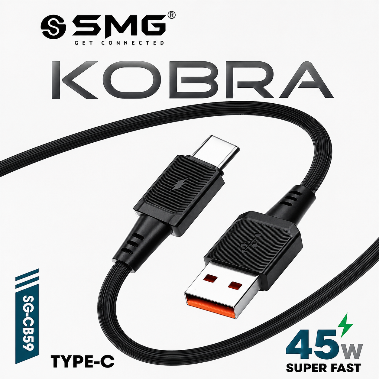 SMG KOBRA USB-A to Type-C Fast Charging Cable 45W Black - SG-CB59