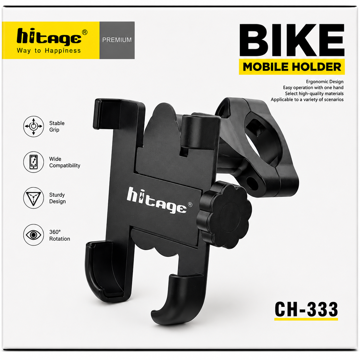 Hitage Premium Bike Mobile Holder with 360° Rotation for Motorcycle & Bicycle – CH-333