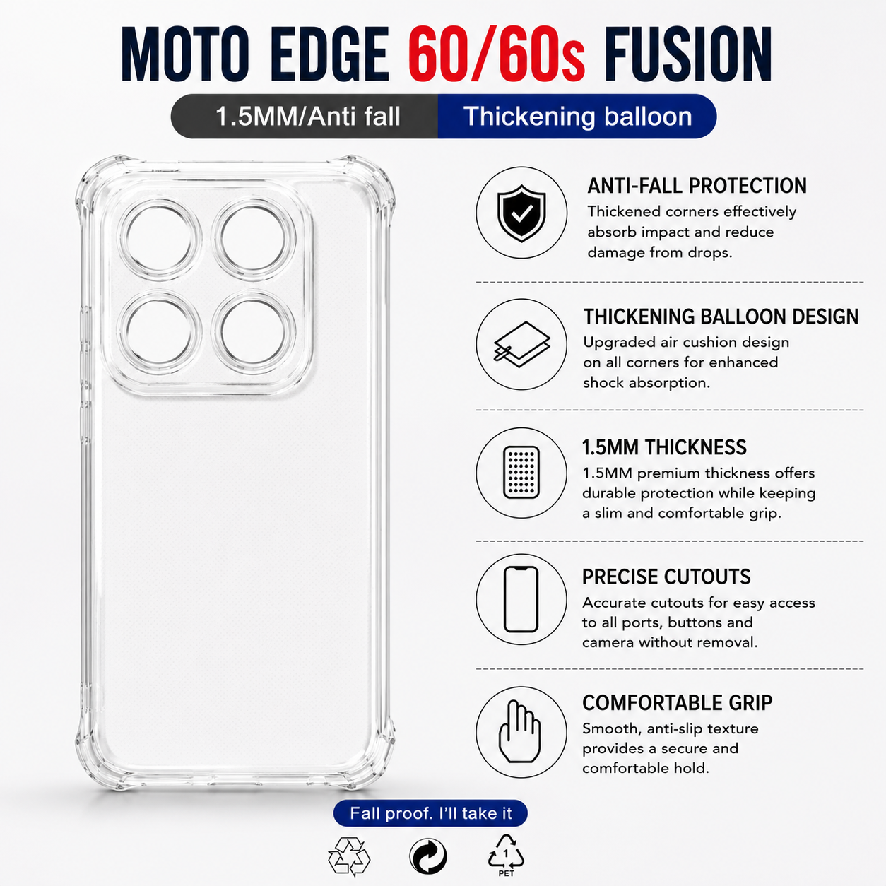 Moto Edge 60 Fusion 5G / 60 / 60s Transparent Anti-Fall Back Cover