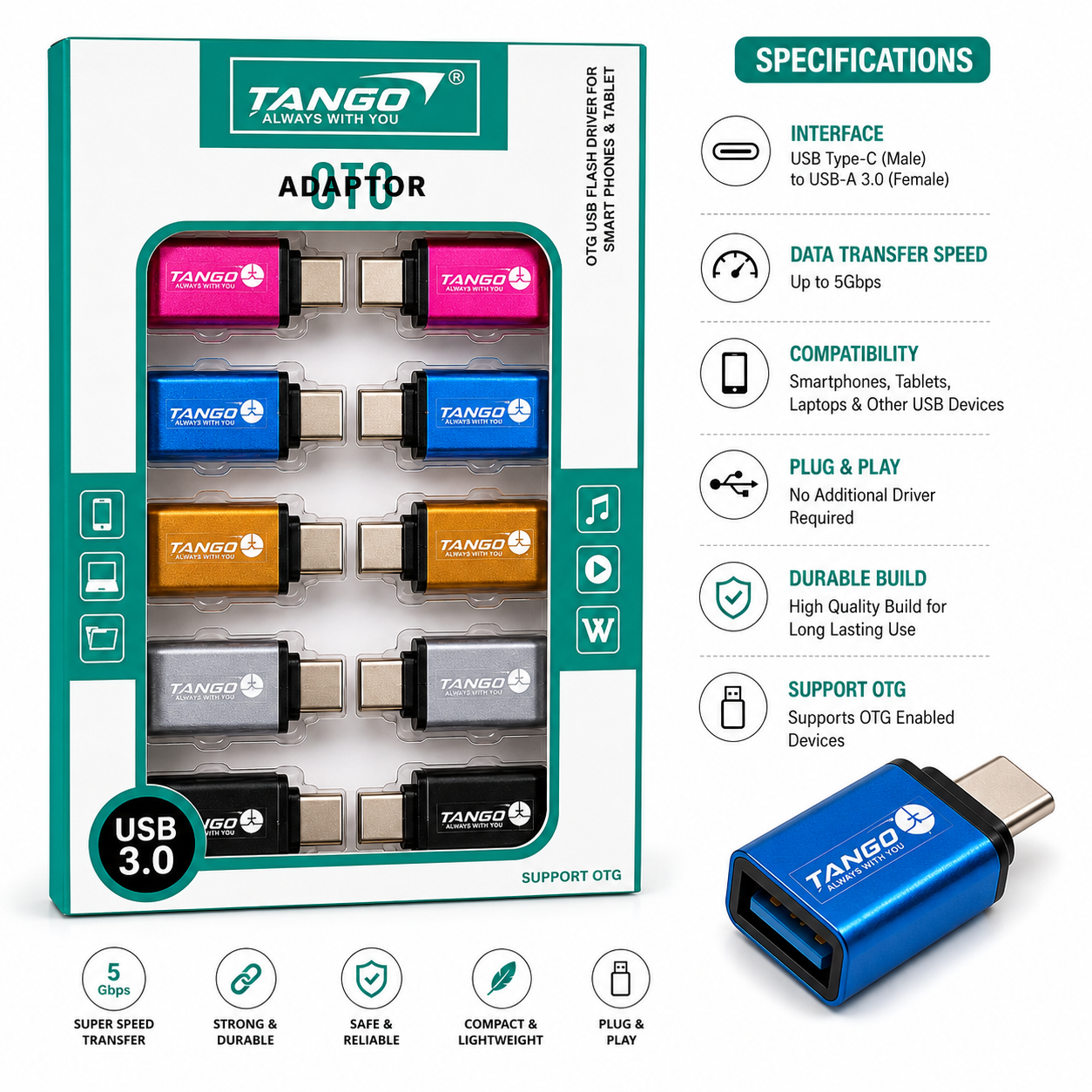 Tango USB 3.0 OTG Adapter Type-C Male to USB-A Female