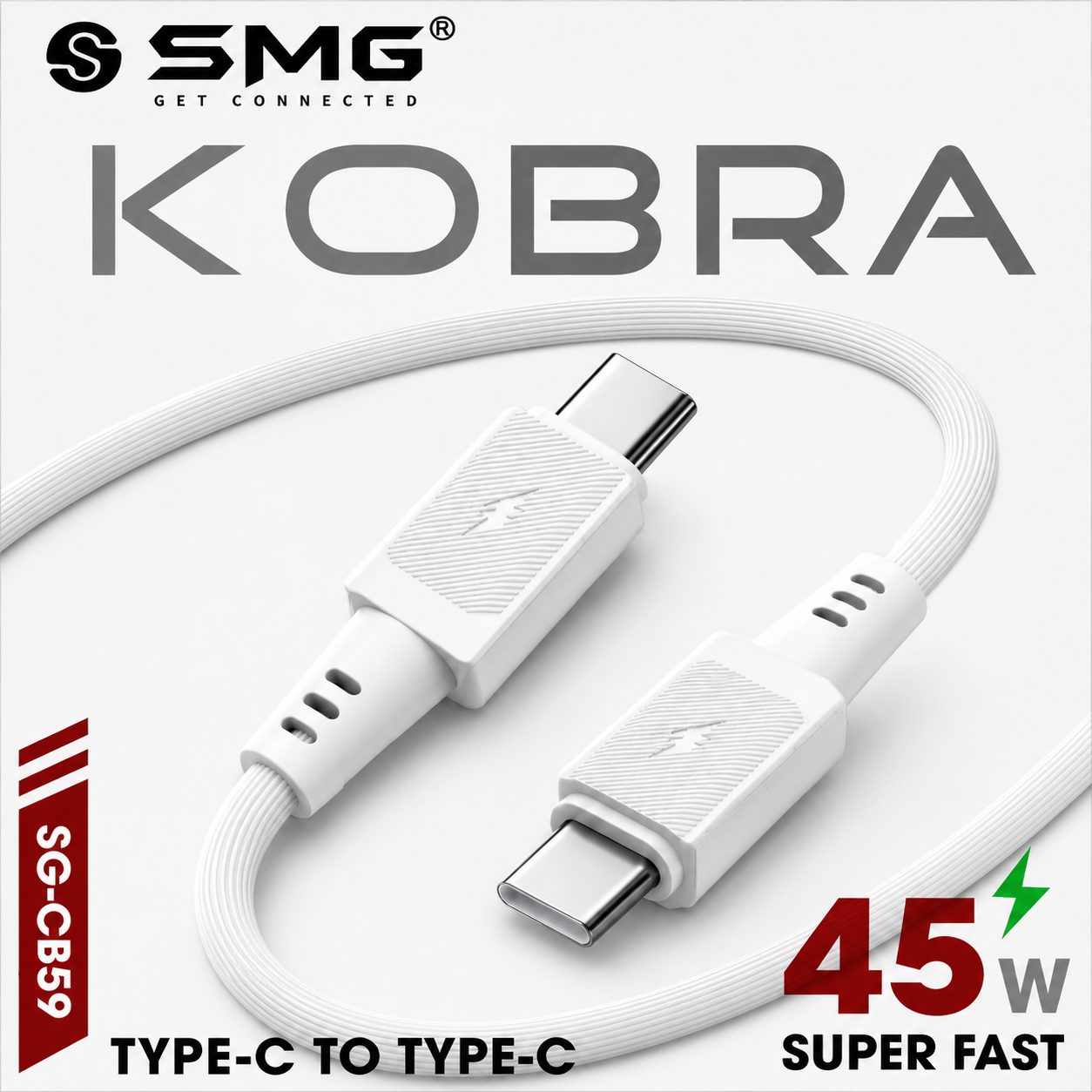 SMG Kobra Super Fast Charging & Data Sync Type-C to Type-C Cable 45W White - SG-CB59