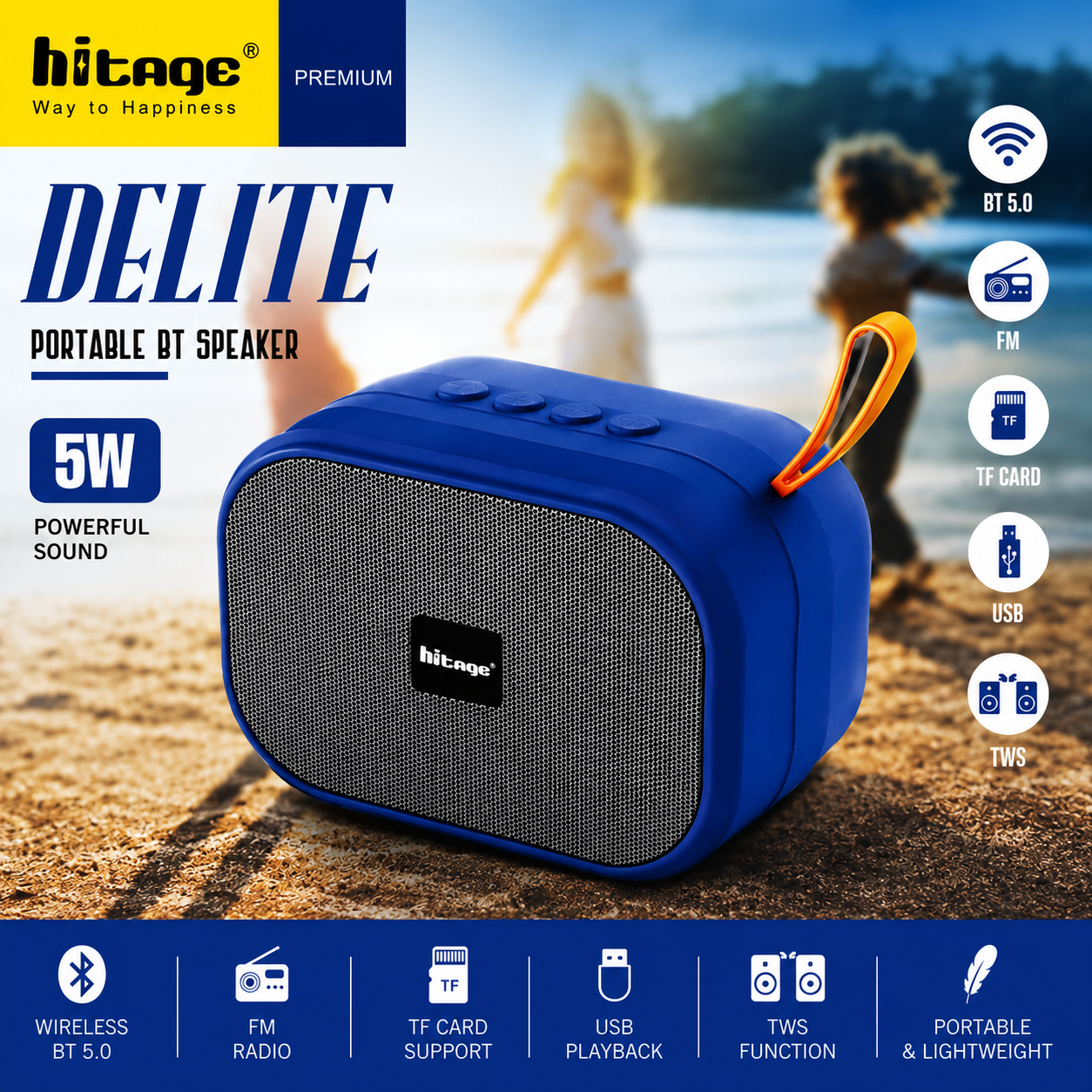 Hitage DELITE Portable Bluetooth Speaker Blue/Green – BT-5.0