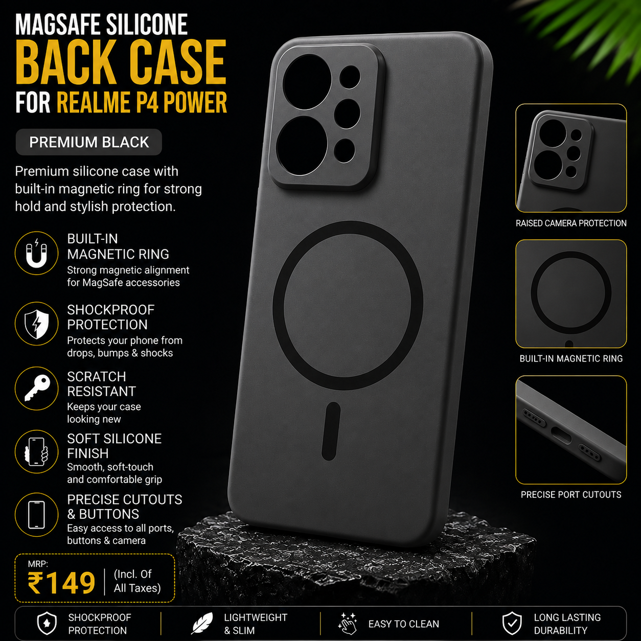 MagSafe Silicone Back Case for Realme P4 Power – Premium Black
