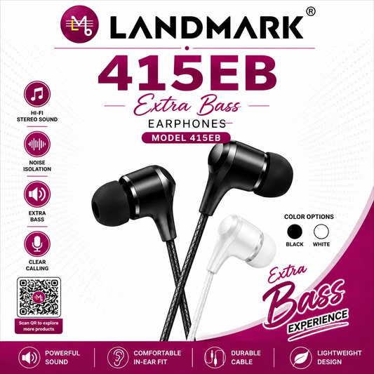LANDMARK Extra Bass Earphones – 415EB Black/White