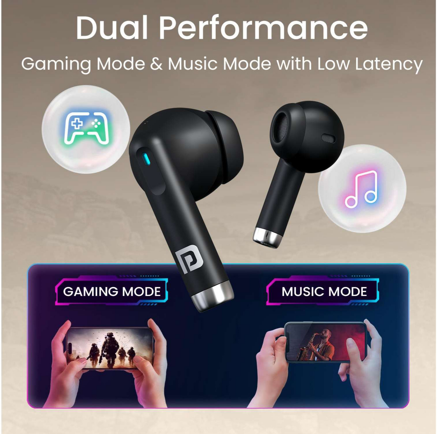 Portronics Twins S18 Pro In-Ear TWS Earbuds with Bluetooth 5.3, 30 Hours Playtime, Gaming & Music Mode – Black