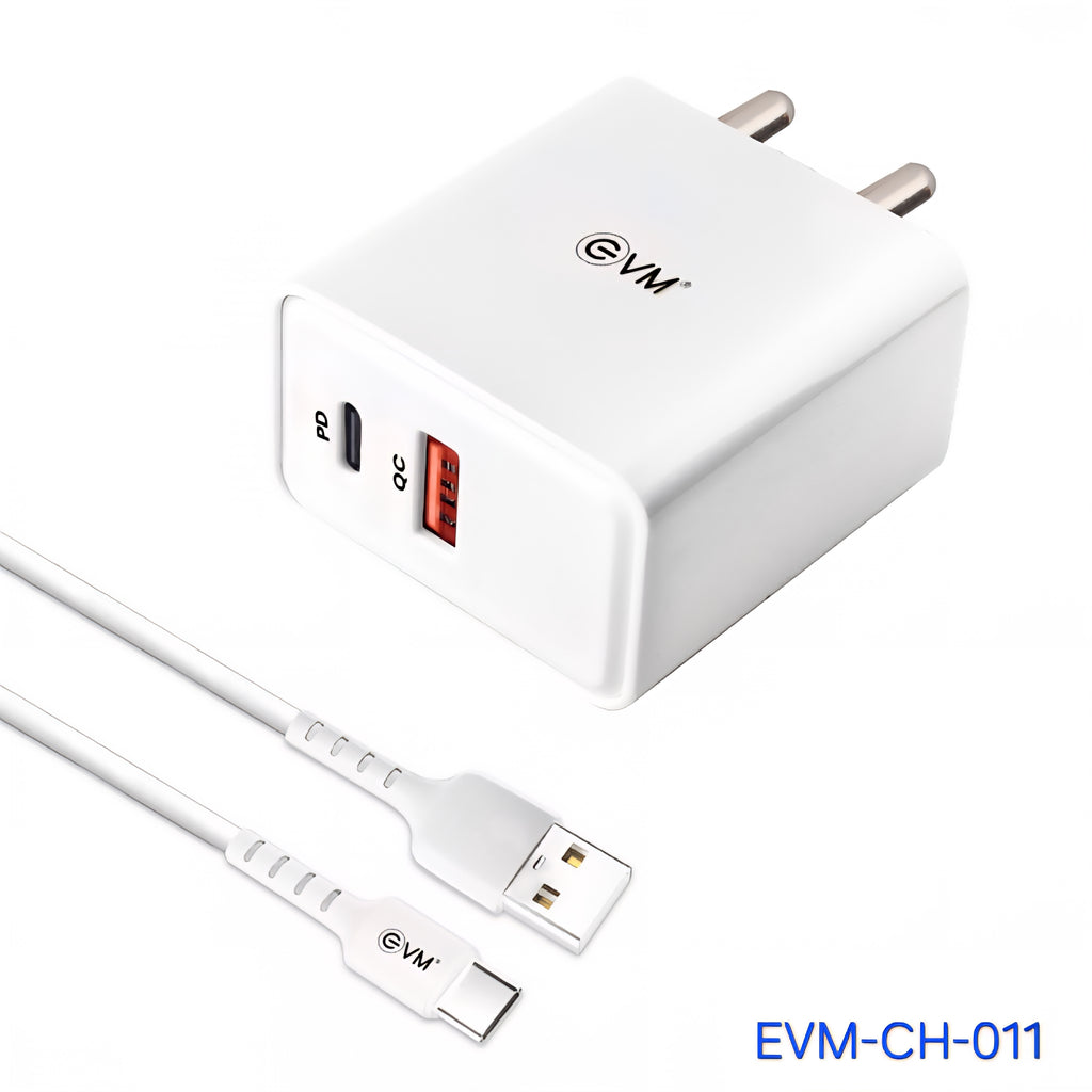 EVM EnSpeed+ 36W PD + QC3.0 Fast Charger with USB-A to Type-C Cable – EVM-CH-011