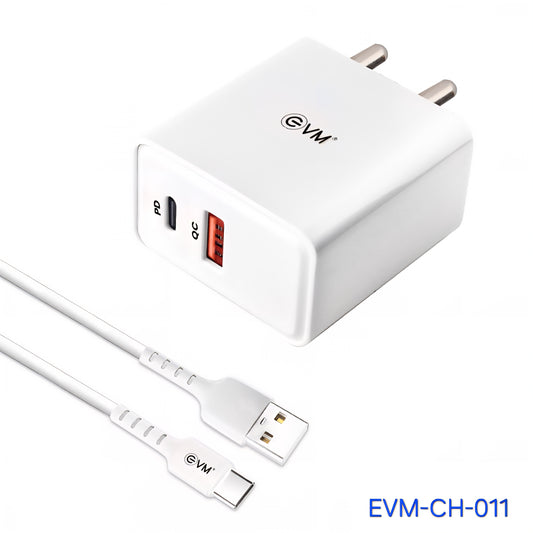 EVM EnSpeed+ 36W PD + QC3.0 Fast Charger with USB-A to Type-C Cable – EVM-CH-011