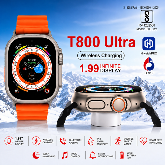 T800 Ultra Smart Watch – Silver & Orange