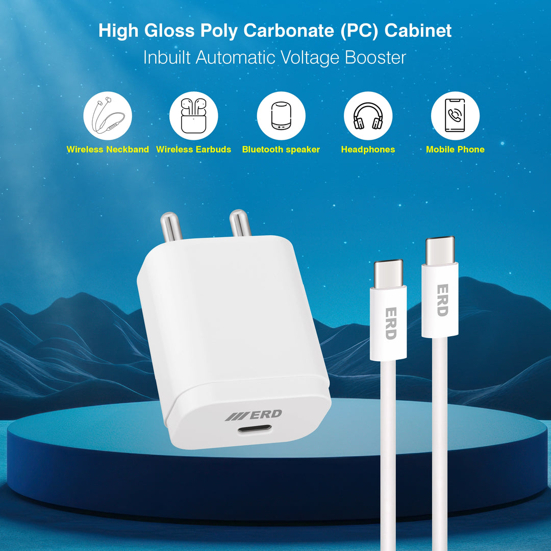 ERD 20W USB-C PD Fast Charger with USB-C to USB-C Cable White – TC-231