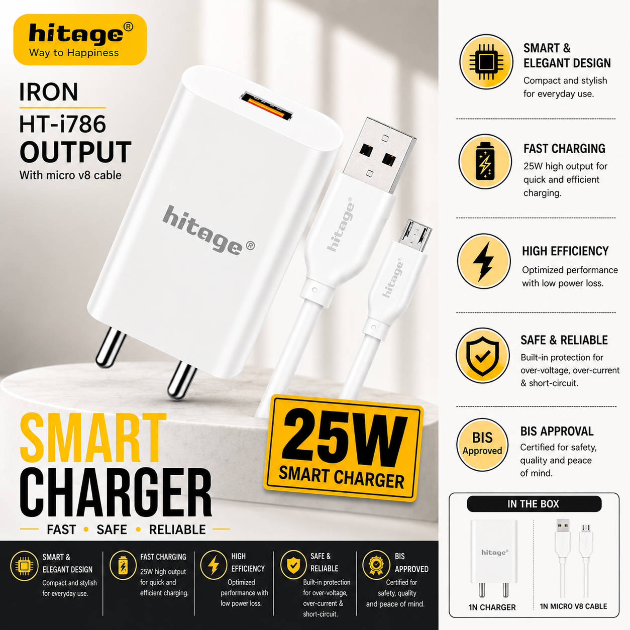 Hitage Iron 25W Smart Charger with Micro USB Cable – HT-i786