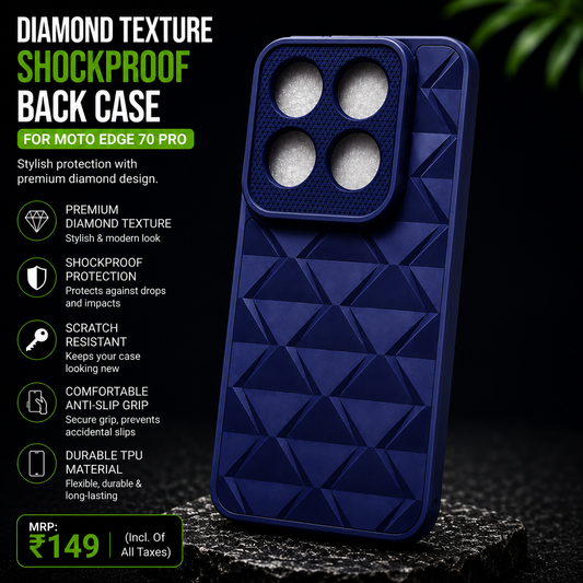 Diamond Texture Shockproof Back Case for Moto Edge 70 Pro – Navy Blue