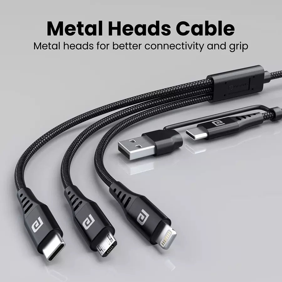 Portronics Konnect J9 3-in-1 Braided Black Cable POR 1796 Type-C Micro USB 8-Pin