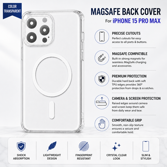 iPhone 15 Pro Max MagSafe Transparent Back Cover – Transparent