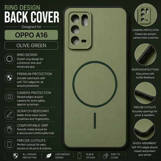 Oppo A16 Ring Design Back Cover – Olive Green