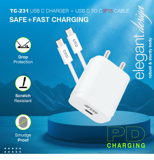 ERD 20W USB-C PD Fast Charger with USB-A to Type-C Cable White – TC-231