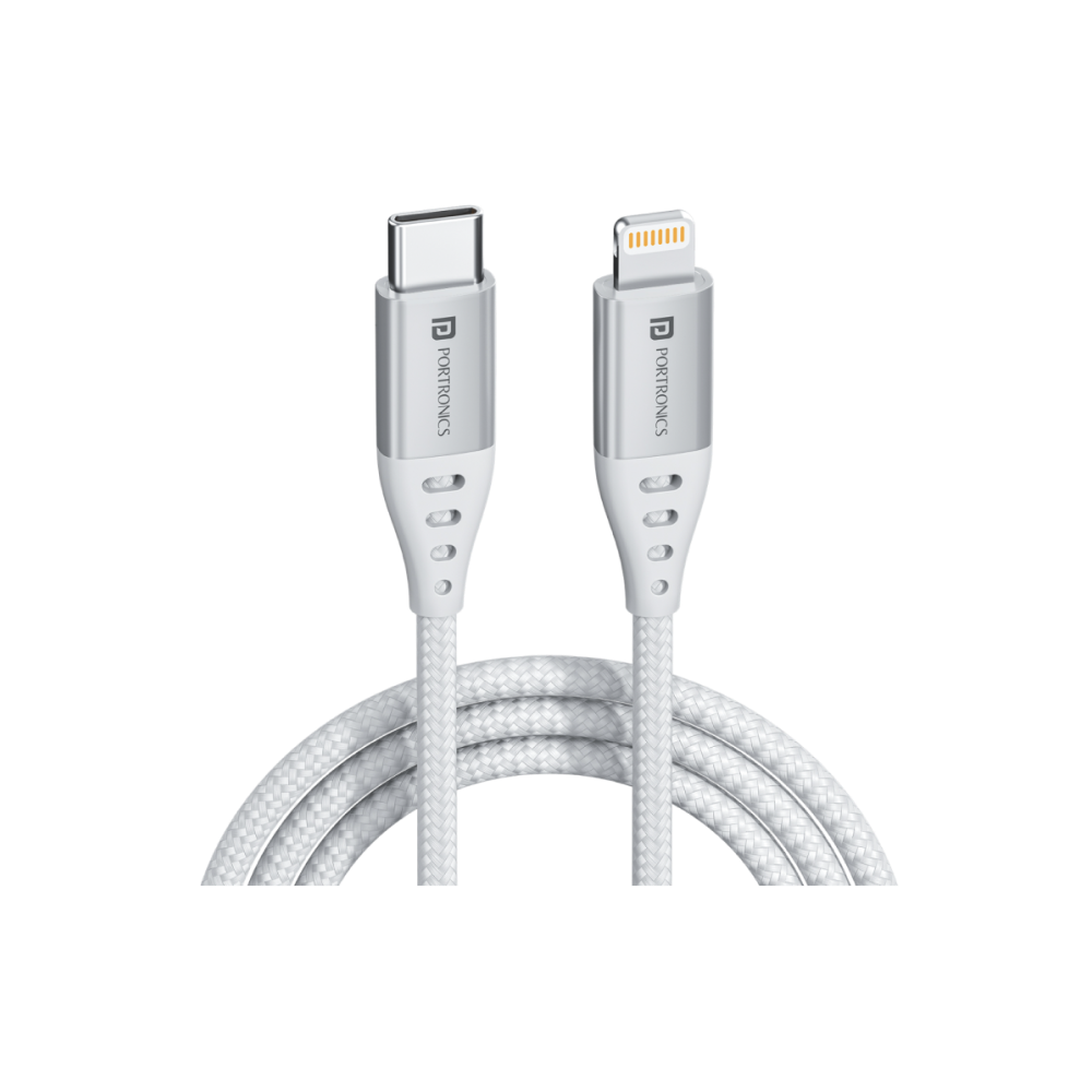 Portronics Konnect L1 20W Type-C to Lightning 8-Pin Braided Cable POR 1648/1649 - Black/White