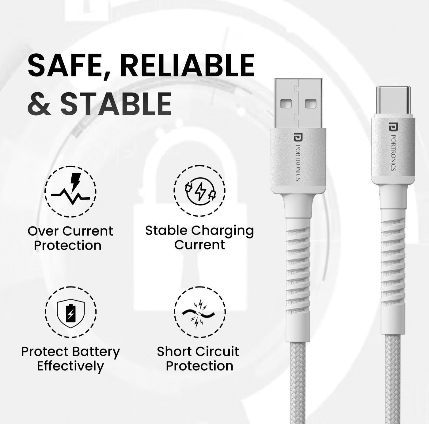 Portronics Konnect X USB-A to Type C Cable White/Black - POR 2138