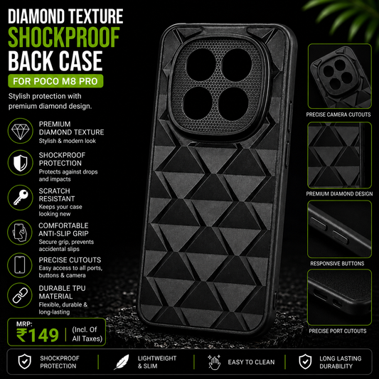 Diamond Texture Shockproof Back Case for Poco M8 Pro – Black