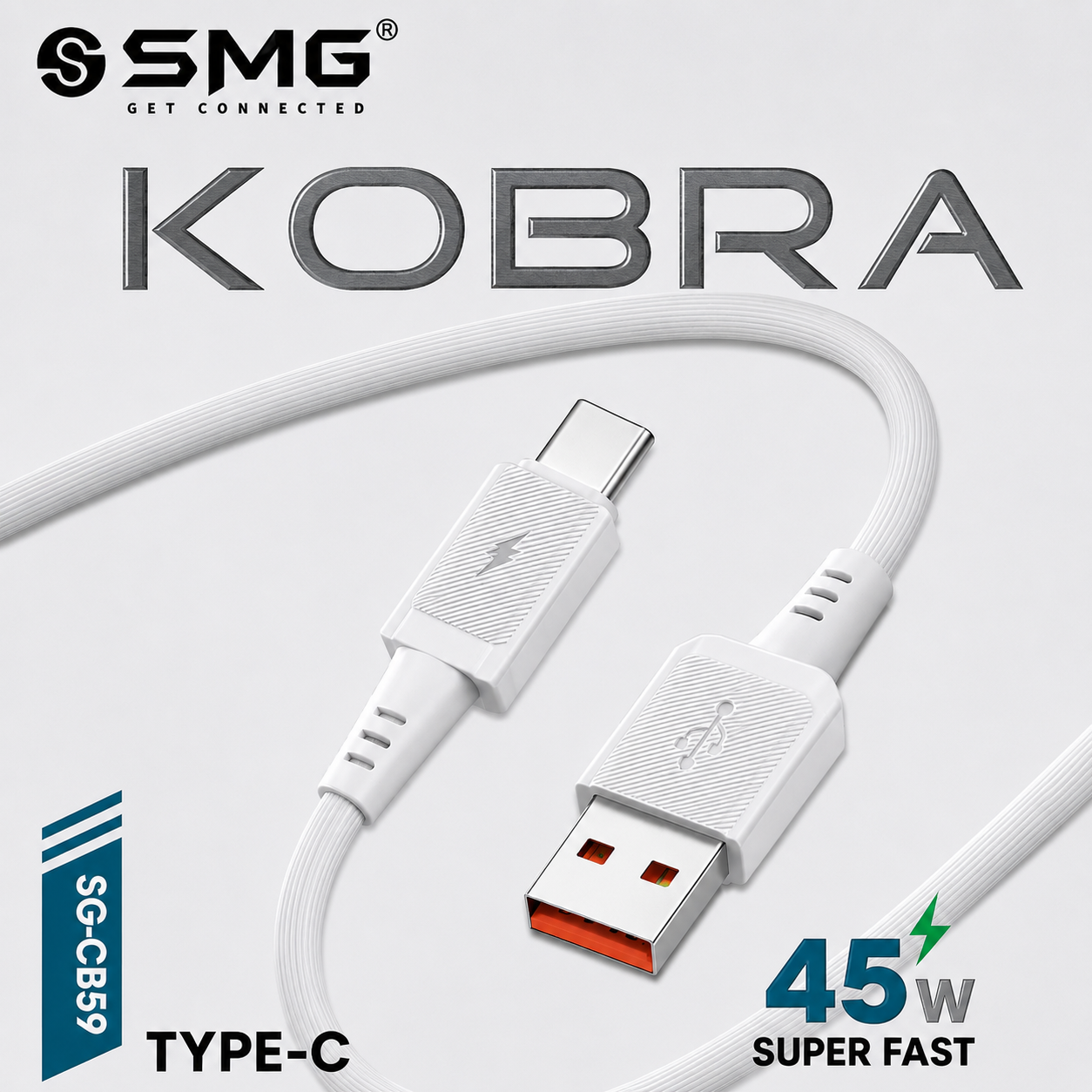 SMG KOBRA USB-A to Type-C Cable 45W White - SG-CB59