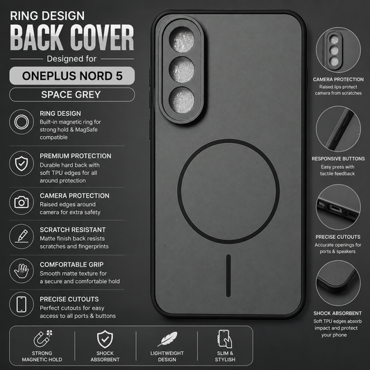 OnePlus Nord 5 Ring Design Back Cover – Space Grey