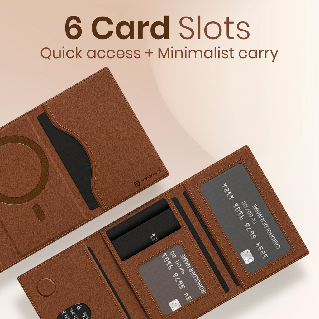 Portronics Brown Wallet X Magnetic Phone Wallet POR 3052 with 6 Card Slots