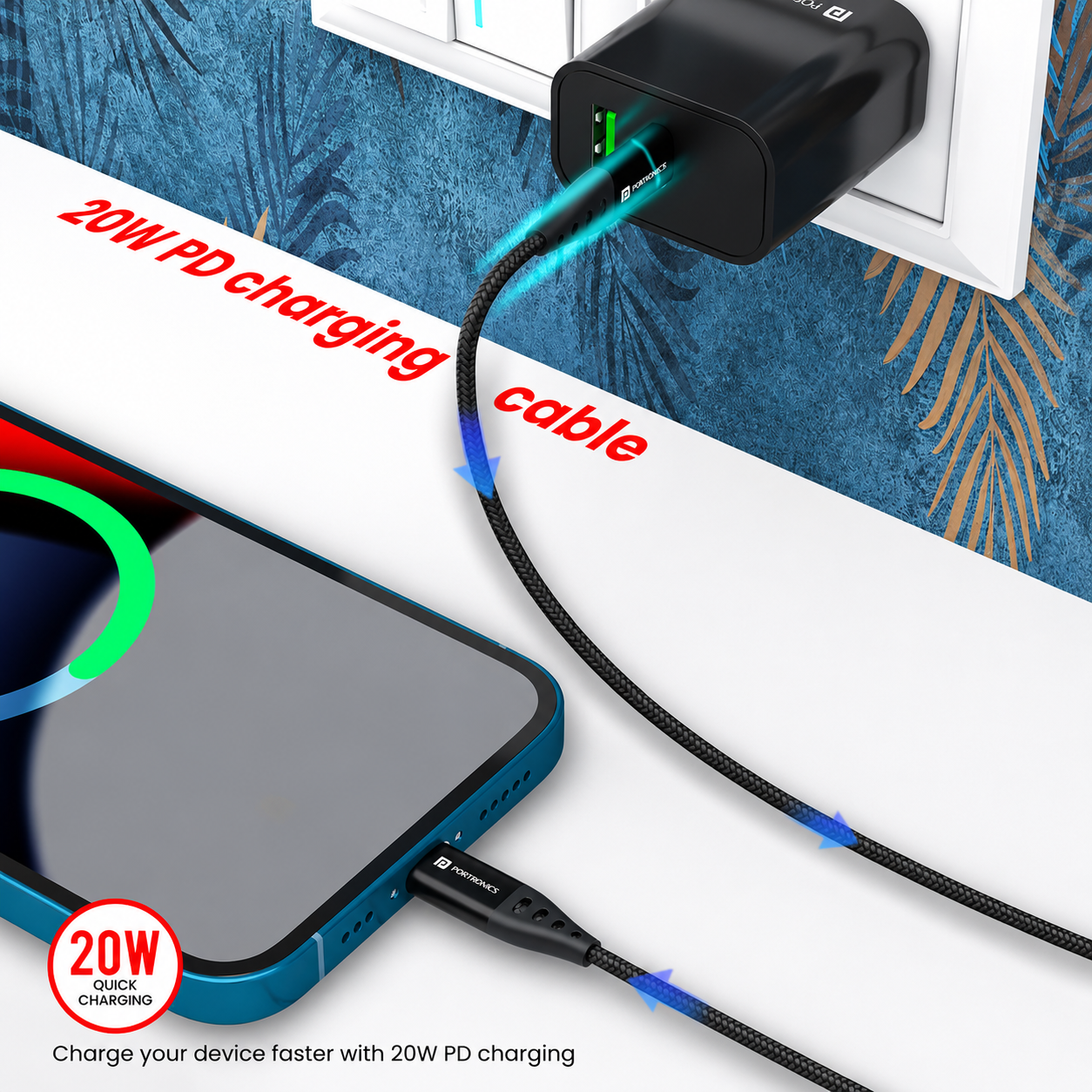 Portronics Konnect C1 Type-C to Type-C Fast Charging Cable 1M Black – POR 1646