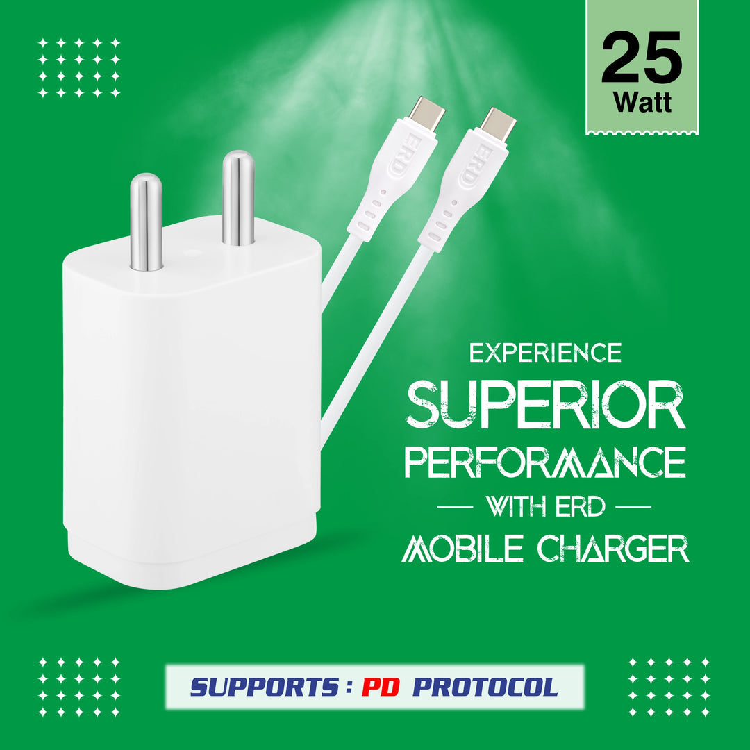 ERD 25W USB-C PD Fast Charger with USB-C to USB-C Cable – White | TC-232