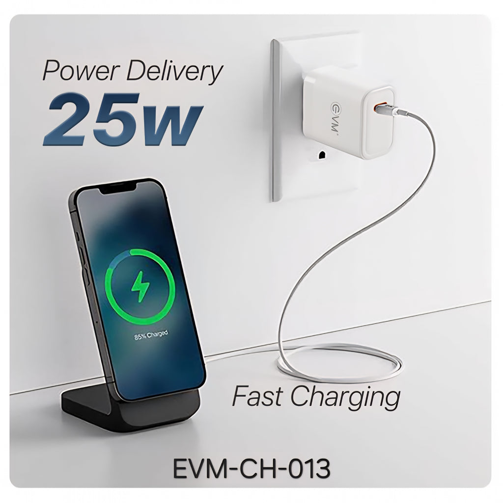 EVM 25W Fast Charger USB-C Adapter with PD Type-C Charger Cable - EVM-CH-013