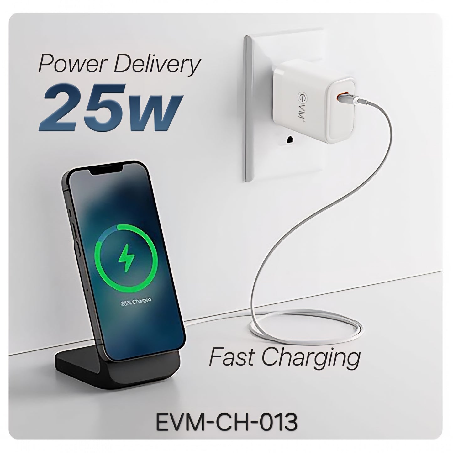EVM 25W Fast Charger USB-C Adapter with PD Type-C Charger Cable - EVM-CH-013
