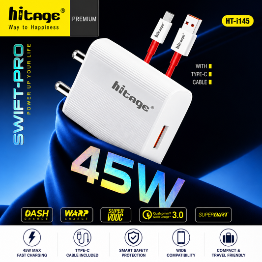 Hitage Swift-Pro 45W Fast Charger with Type-C Cable – HT-i145