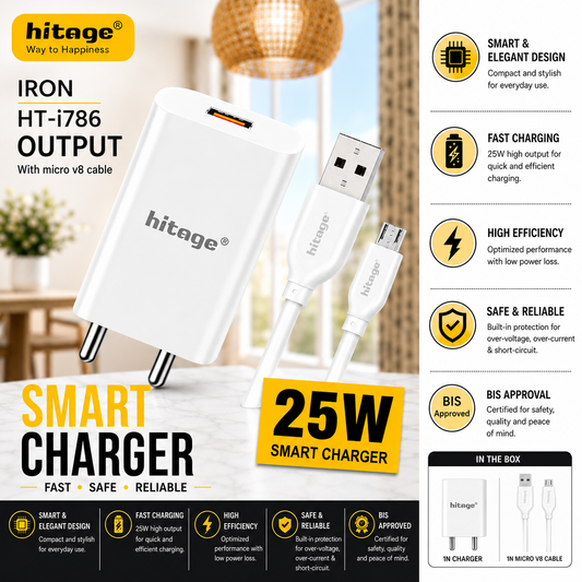 Hitage Iron 25W Smart Charger with Micro USB Cable – HT-i786