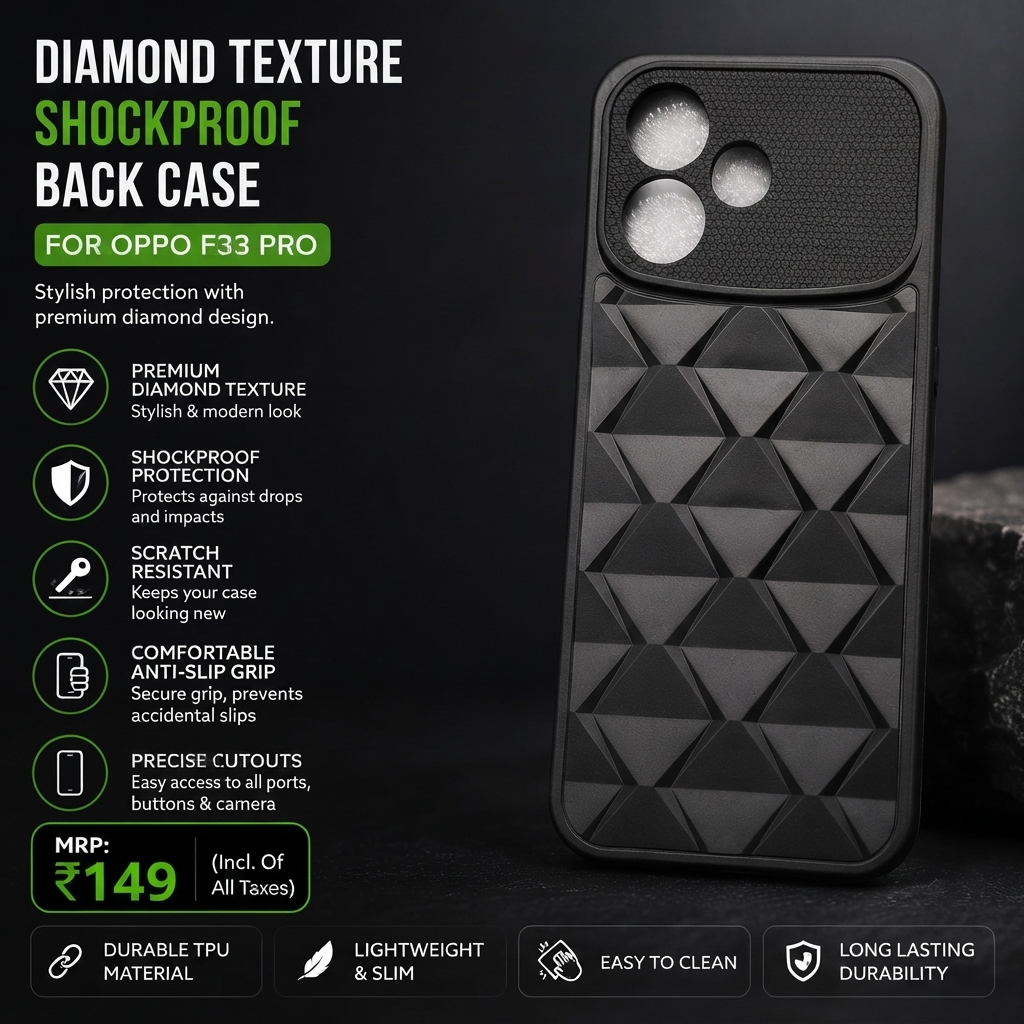 Diamond Texture Shockproof Back Case for OPPO F33 Pro – Black