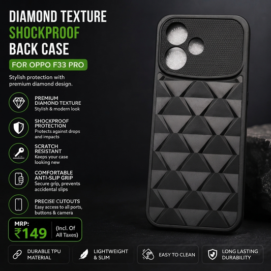 Diamond Texture Shockproof Back Case for OPPO F33 Pro – Black