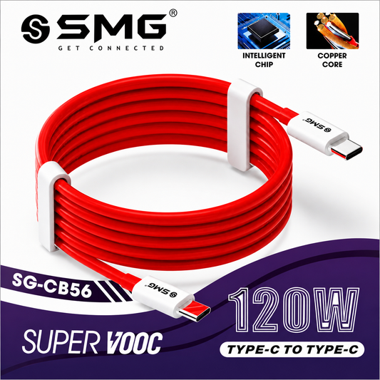 SMG 120W Super VOOC USB Type-C to Type-C Fast Charging Cable Red 1M – SG-CB56