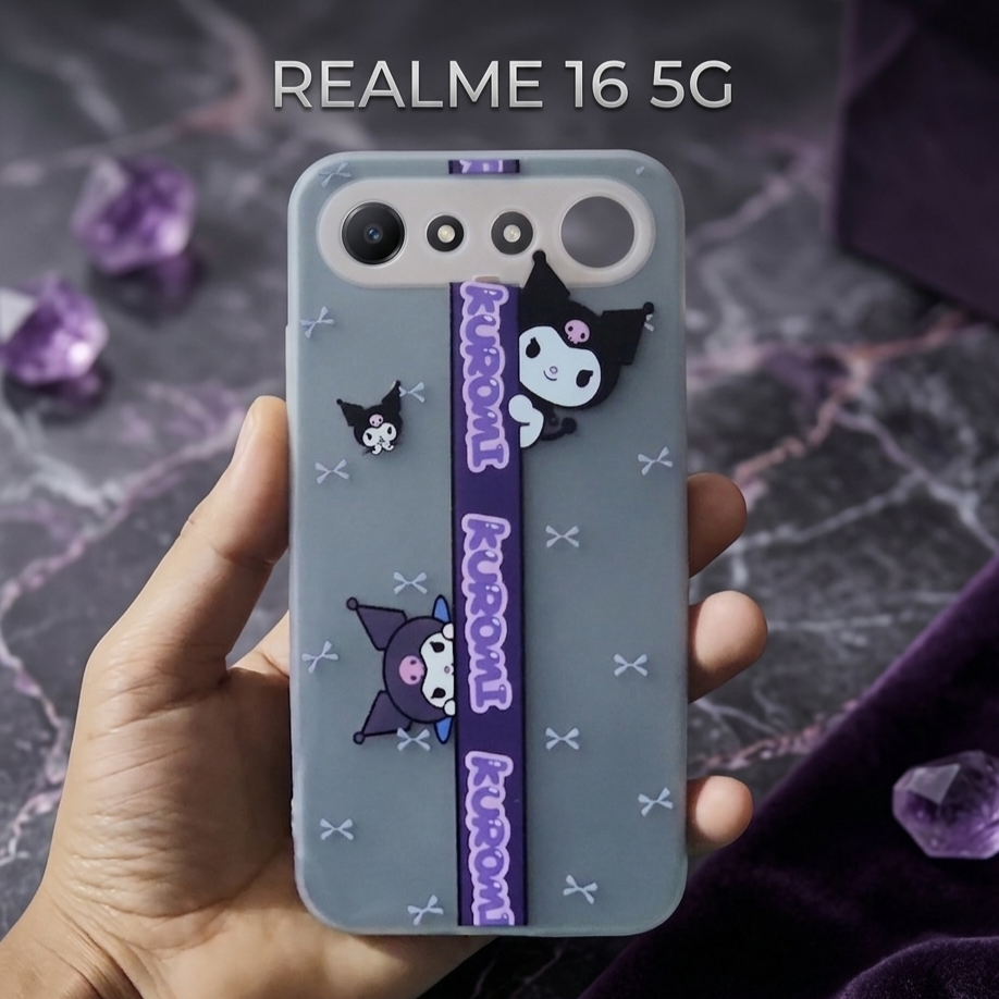 Adorable Kuromi Hand-Strap Premium Case for REALME 16 5G
