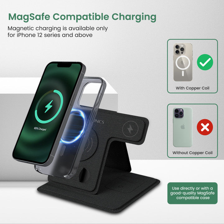 Portronics Freedom Fold 3 15W 3-in-1 Wireless Black Charging Station POR 2125