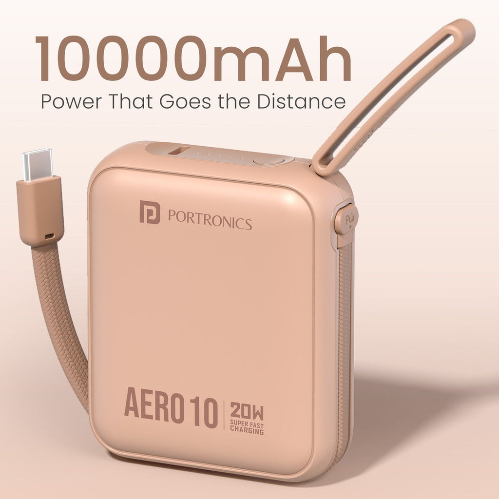 Portronics Aero 10 10000mAh 20W Power Bank POR 3456/3458 - Black/Mocha