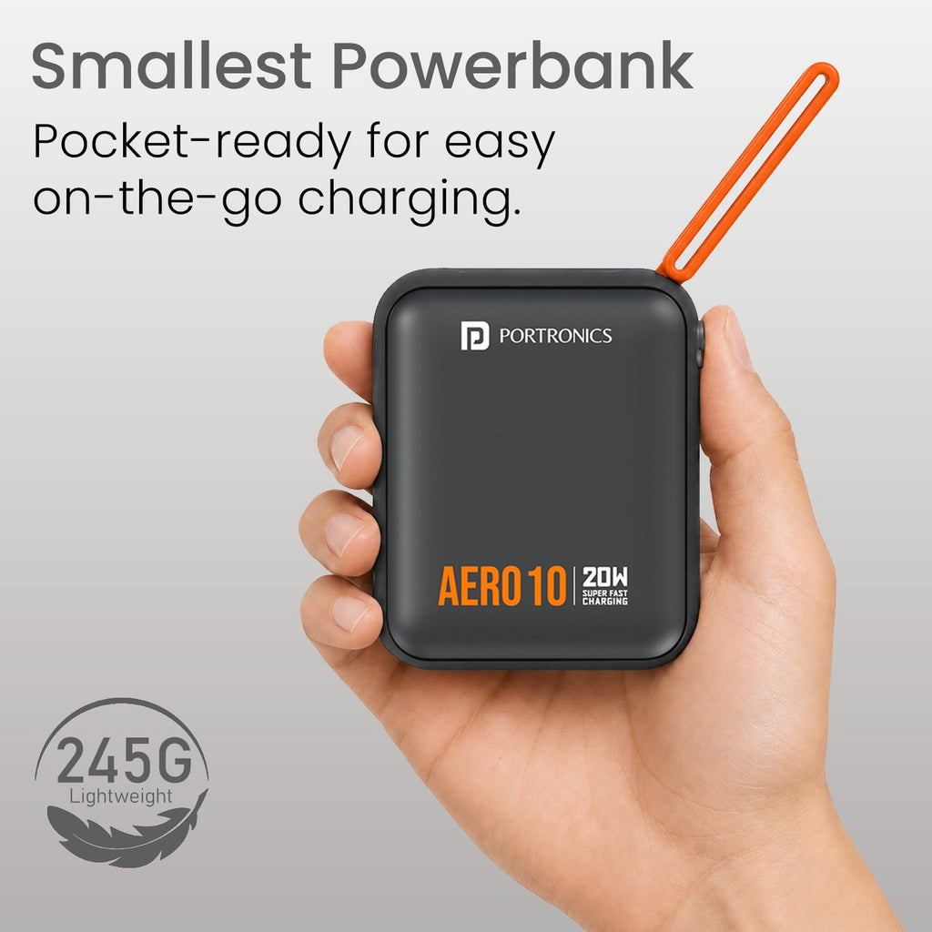 Portronics Aero 10 10000mAh 20W Power Bank POR 3456/3458 - Black/Mocha