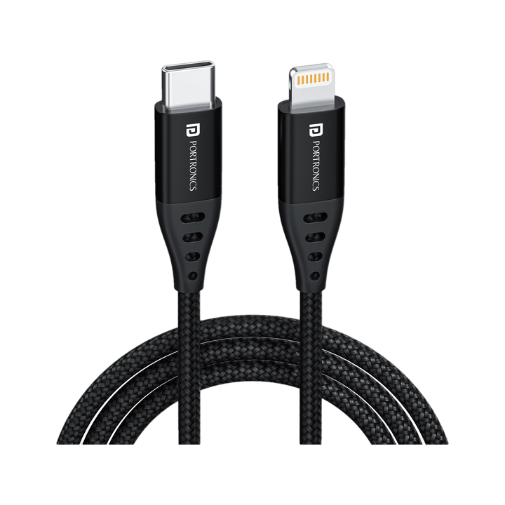 Portronics Konnect L1 20W Type-C to Lightning 8-Pin Braided Cable POR 1648/1649 - Black/White