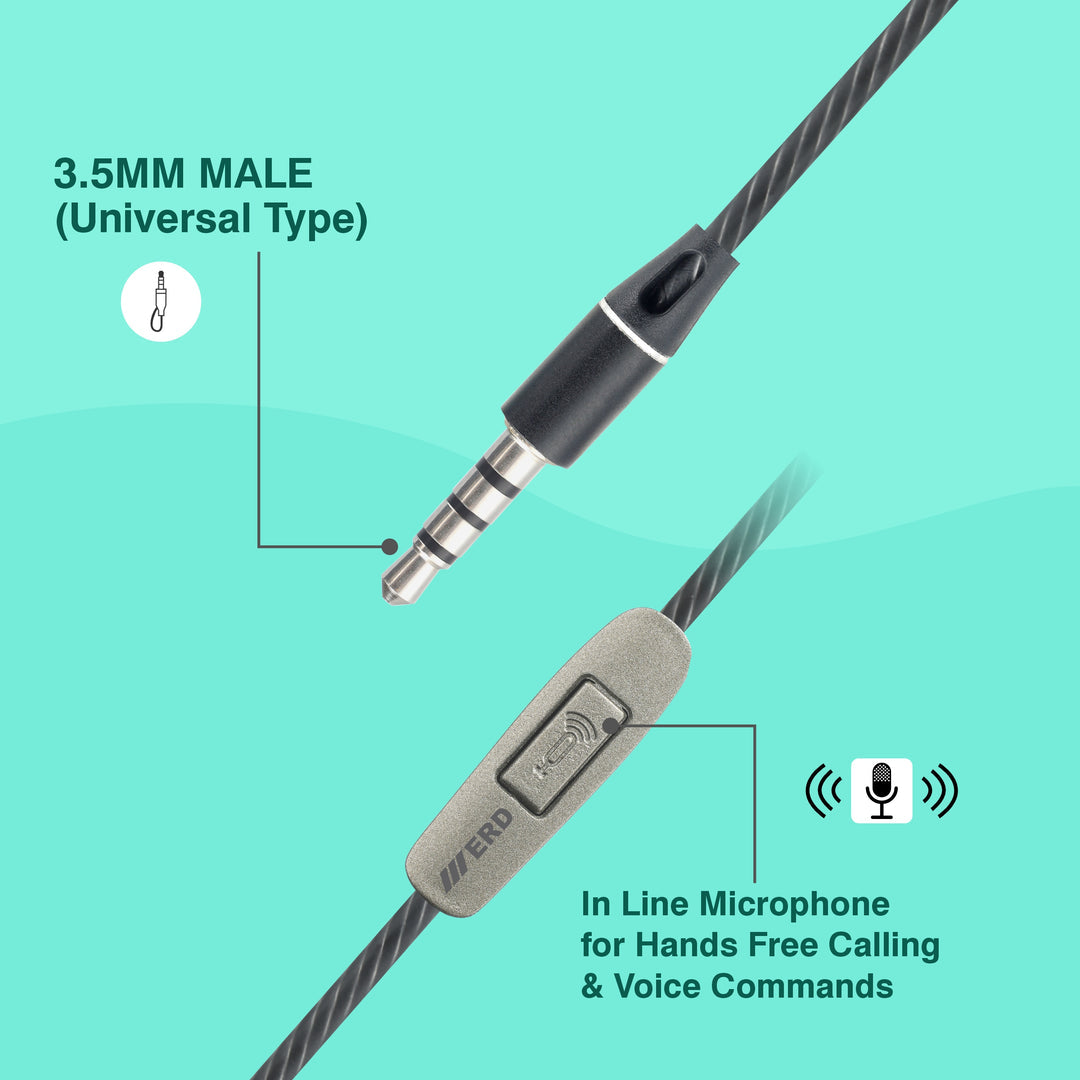 ERD Pure Bass Wired 3.5mm Earphones with Microphone - HF-101