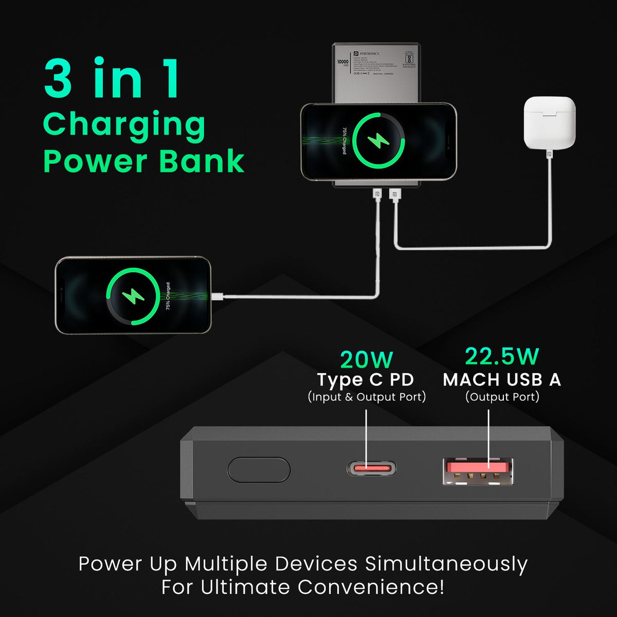 Portronics Luxcell MagClick 10K 10000mAh 15W Magnetic Power Bank POR 2257/2261