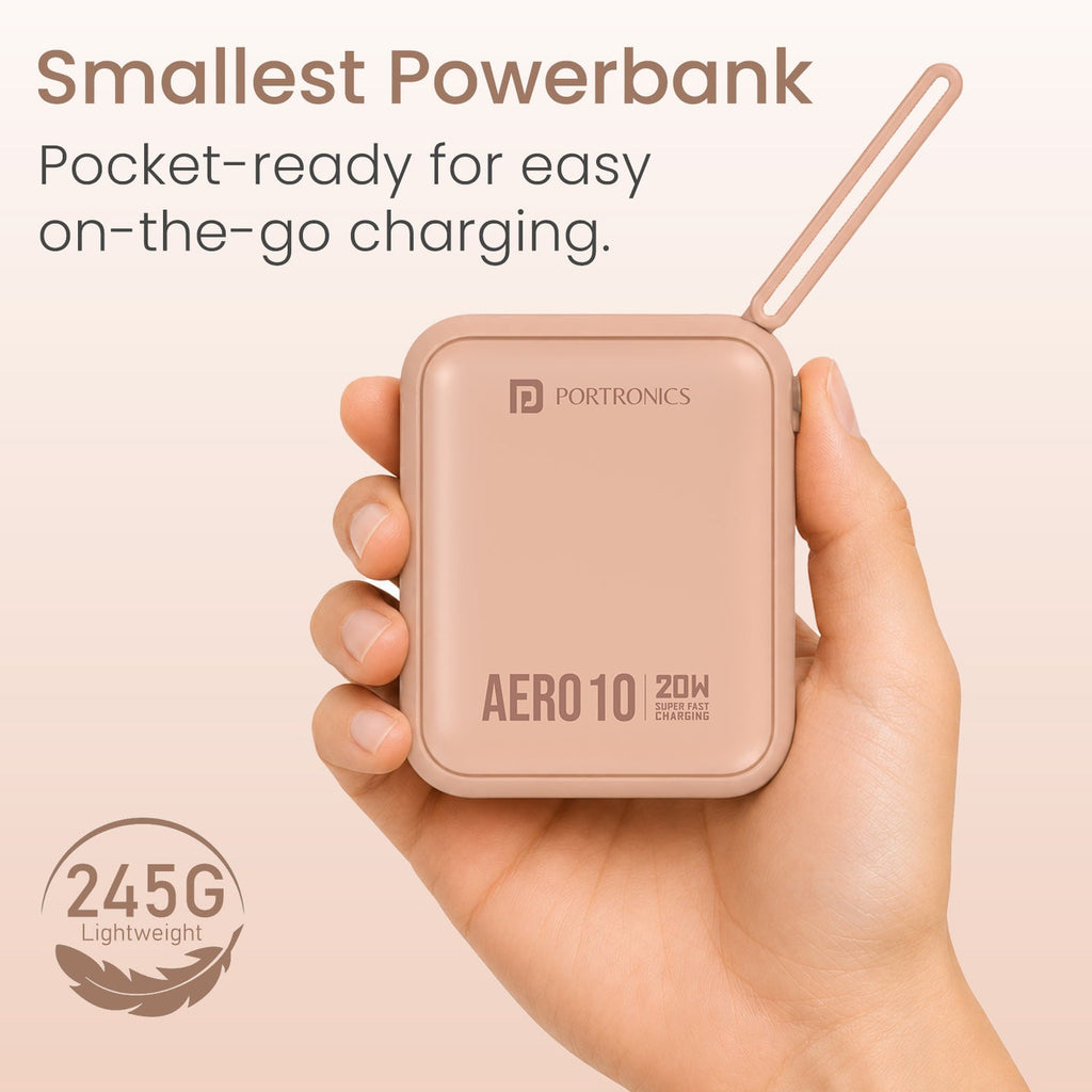 Portronics Aero 10 10000mAh 20W Power Bank POR 3456/3458 - Black/Mocha