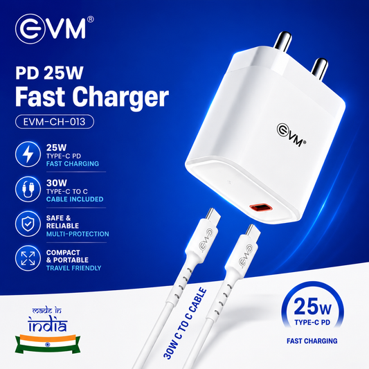 EVM 25W Fast Charger USB-C Adapter with PD Type-C Charger Cable - EVM-CH-013