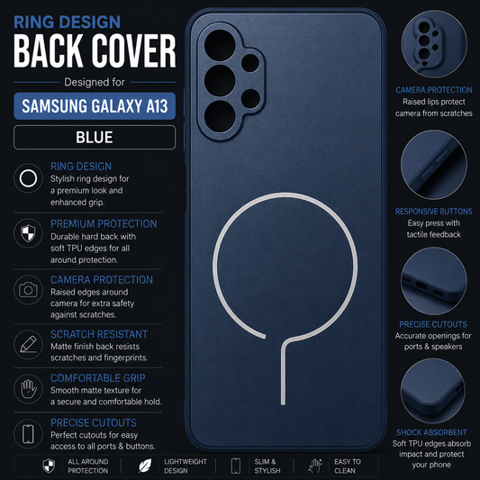 SAMSUNG Galaxy A13 RingDesign Back Cover – Blue