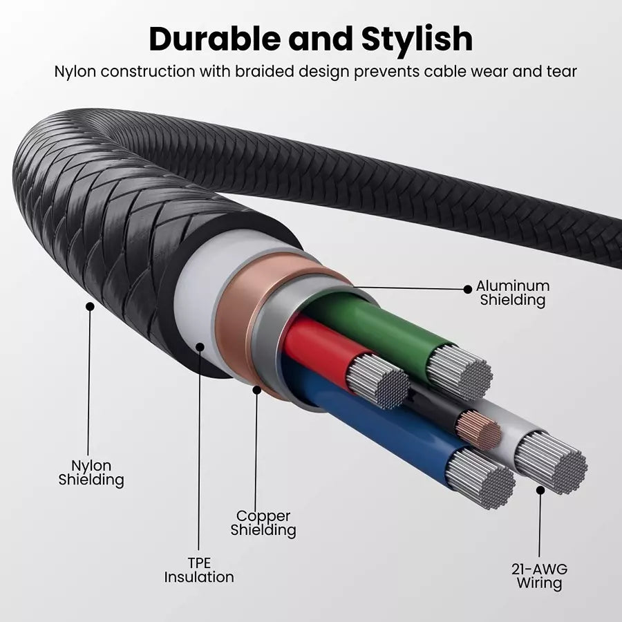 Portronics Konnect J9 3-in-1 Braided Black Cable POR 1796 Type-C Micro USB 8-Pin