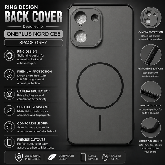 OnePlus Nord CE5 Ring Design Back Cover – Space Grey