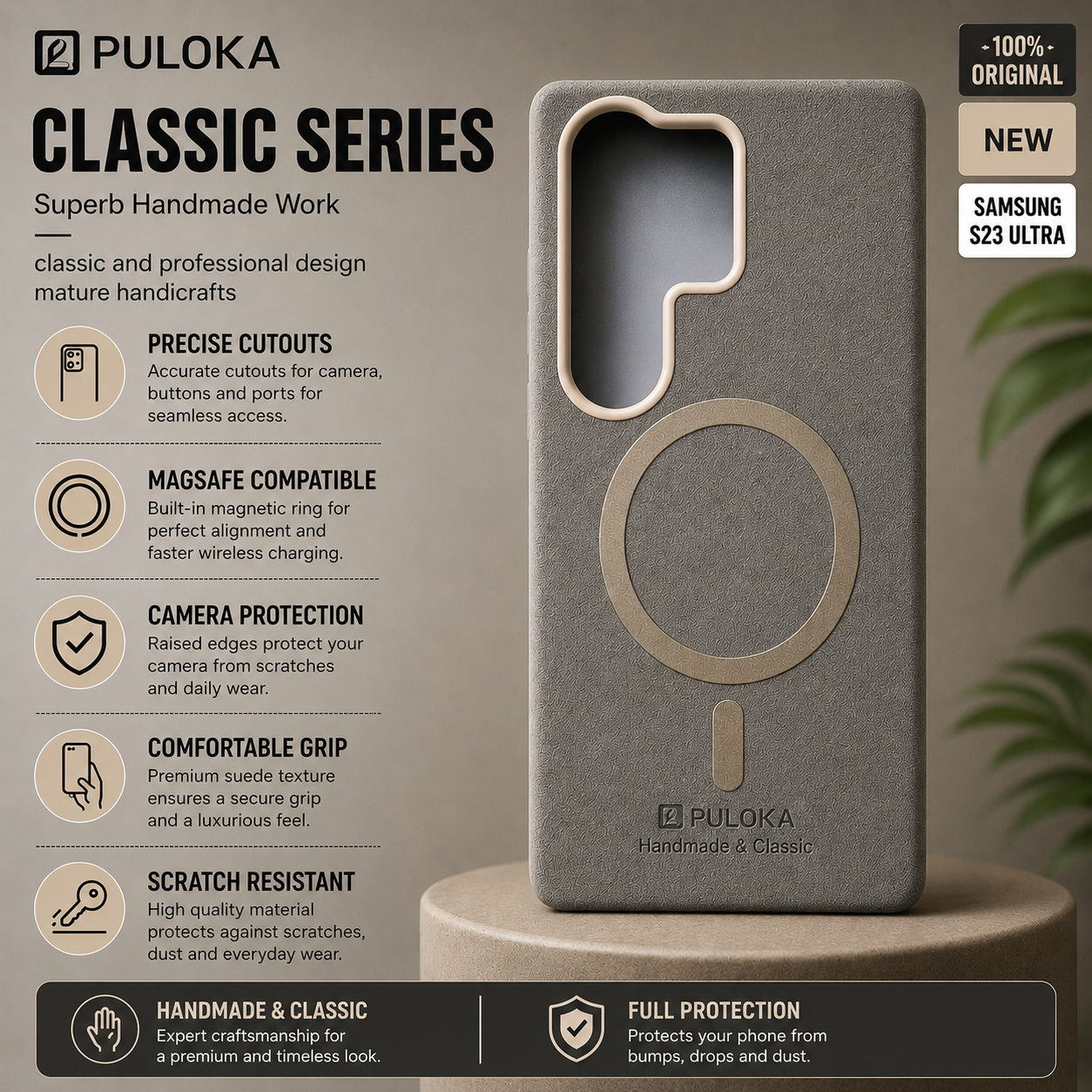 PULOKA Classic Series MagSafe Back Cover for Samsung S23 Ultra – Grey
