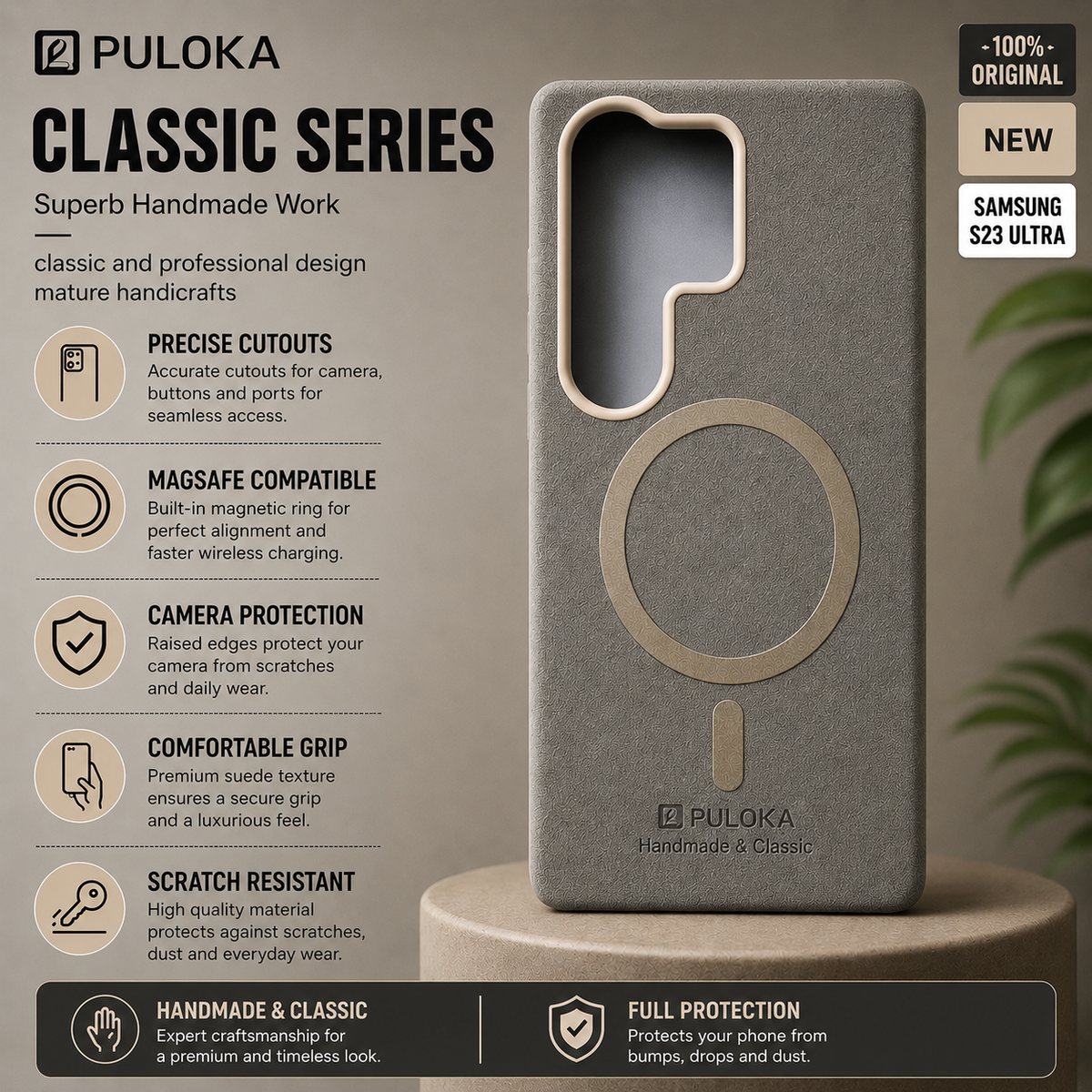 PULOKA Classic Series MagSafe Back Cover for Samsung S23 Ultra – Grey