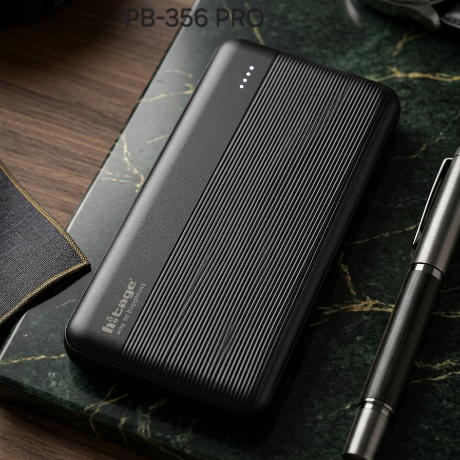 Hitage True Capacity 10000mAh Power Bank (White/Black) Dual USB Output With Type-C Cable – PB-356 Pro